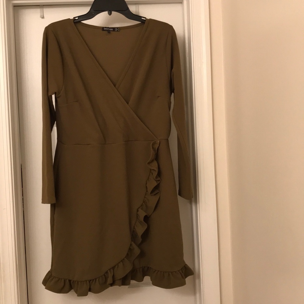 Boohoo Sara Long Sleeve Ruffle Wrap Dress